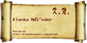 Klenka Nándor névjegykártya